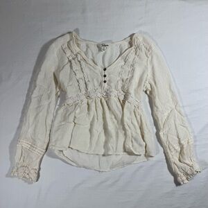 Takara Cream Babydoll Textured Women's Blouse Long Sleeve Size Medium‎